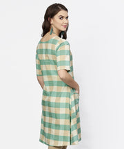 Green checked half sleeve cotton kurta