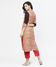 Black & Red printed 3/4th sleeve cotton straight kurta