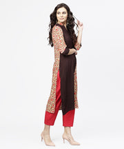 Black & Red printed 3/4th sleeve cotton straight kurta