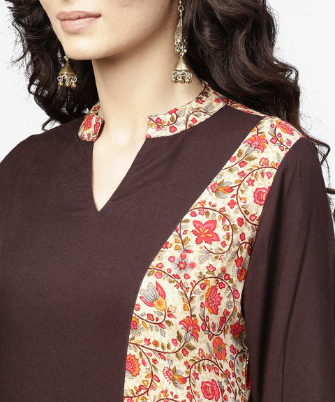 Black & Red printed 3/4th sleeve cotton straight kurta