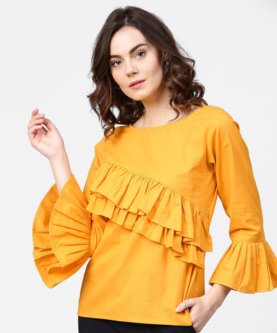 Yellow full sleeve cotton tops
