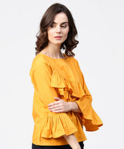 Yellow full sleeve cotton tops