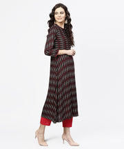 Black printed 3/4th sleeve cotton straight kurta