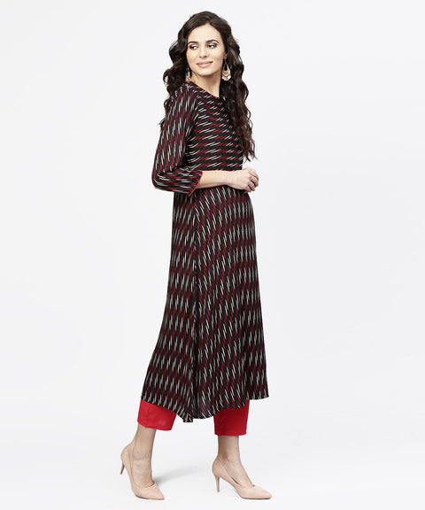 Black printed 3/4th sleeve cotton straight kurta