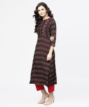 Black printed 3/4th sleeve cotton straight kurta