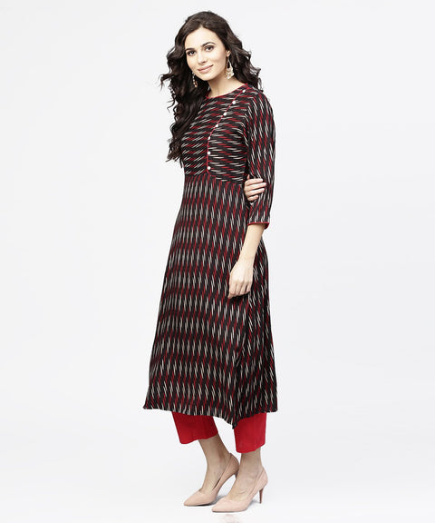 Black printed 3/4th sleeve cotton straight kurta