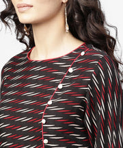 Black printed 3/4th sleeve cotton straight kurta