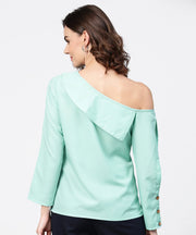 Aqua blue full sleeve one side shoulder tops