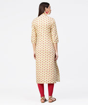 Off white printed 3/4th sleeve cotton straight kurta
