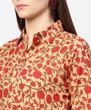 Yellow & Red printed half sleeve cotton maxi dress