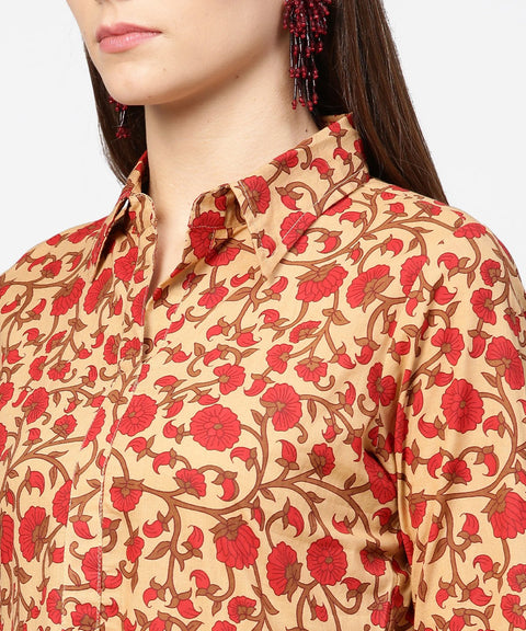 Yellow & Red printed half sleeve cotton maxi dress