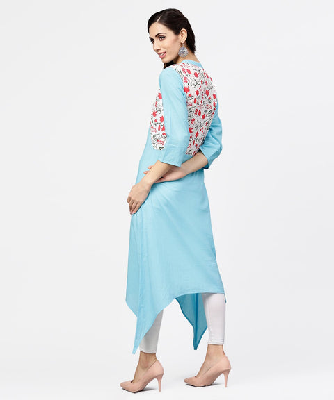 Blue 3/4th sleeve cotton floor length kurta