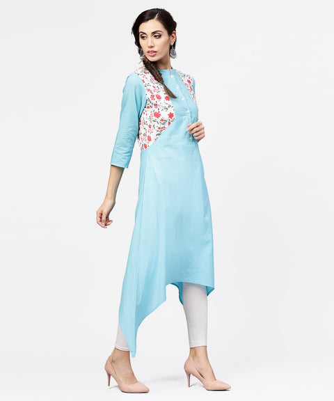 Blue 3/4th sleeve cotton floor length kurta