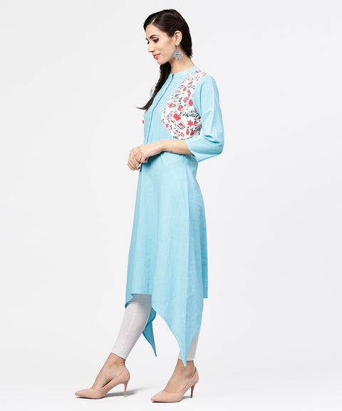 Blue 3/4th sleeve cotton floor length kurta