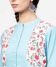 Blue 3/4th sleeve cotton floor length kurta