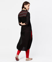 Black 3/4th sleeve yoke printed straight kurta