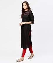 Black 3/4th sleeve yoke printed straight kurta