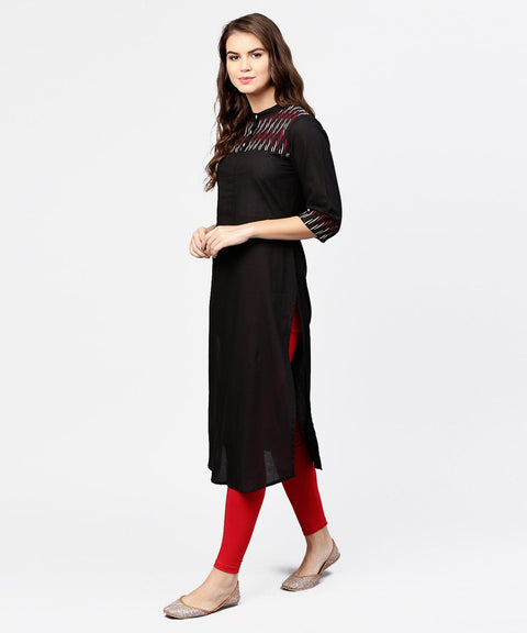 Black 3/4th sleeve yoke printed straight kurta