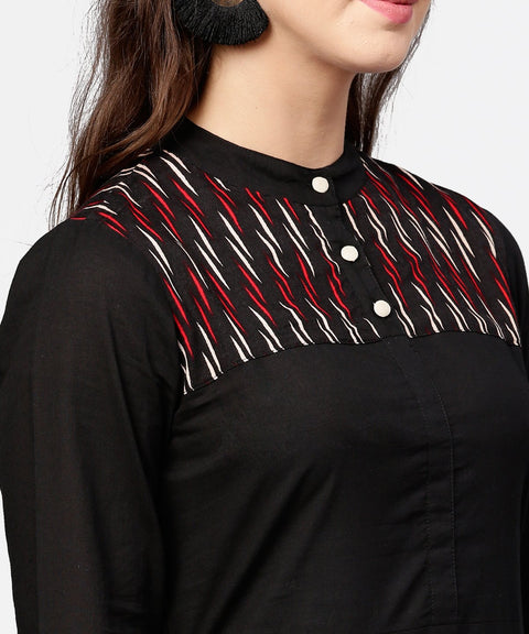 Black 3/4th sleeve yoke printed straight kurta