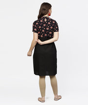 Aasi - House of Nayo Black sleeveless cotton kurta with printed half sleeve jacket