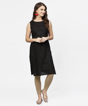 Aasi - House of Nayo Black sleeveless cotton kurta with printed half sleeve jacket
