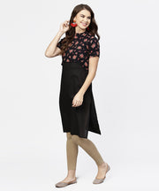 Aasi - House of Nayo Black sleeveless cotton kurta with printed half sleeve jacket