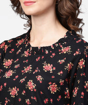 Black printed half sleeve cotton tops