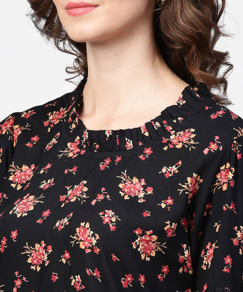 Black printed half sleeve cotton tops