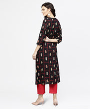 black printed 3/4th sleeve cotton kurta