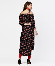 Black printed 3/4th sleeve cotton kurta