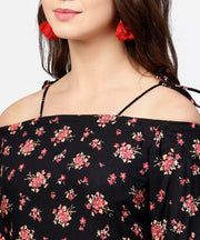 Black printed 3/4th sleeve cotton kurta