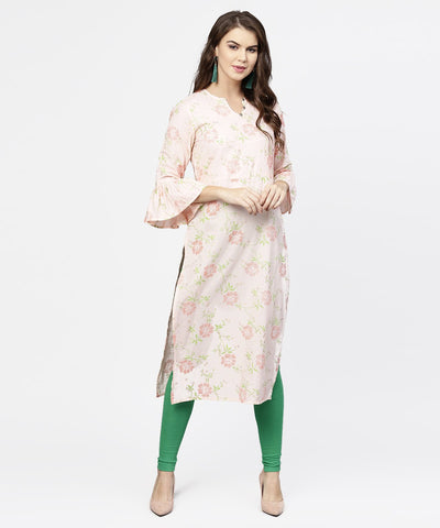 Peach 3/4th flared sleeve cotton kurta