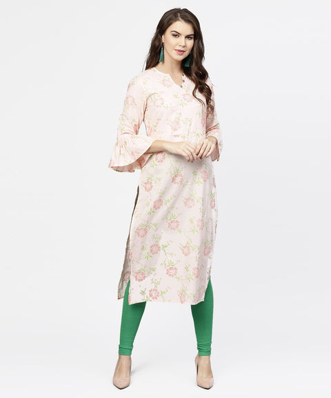 Peach 3/4th flared sleeve cotton kurta