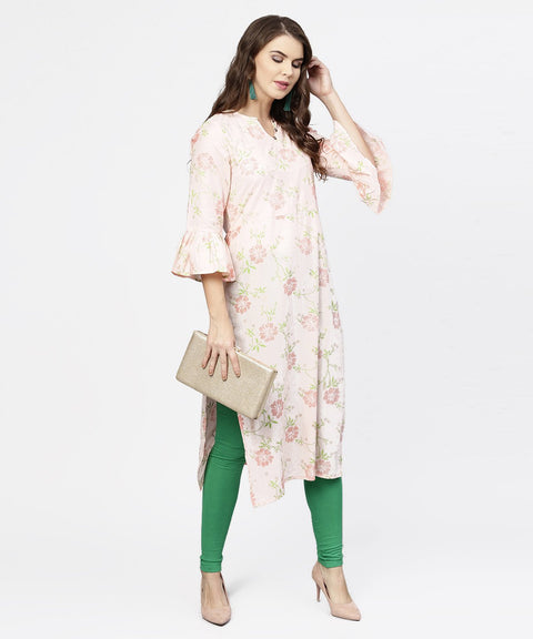 Peach 3/4th flared sleeve cotton kurta