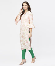 Peach 3/4th flared sleeve cotton kurta
