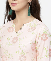 Peach 3/4th flared sleeve cotton kurta