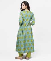 Blue 3/4th sleeve Cotton A-line kurta