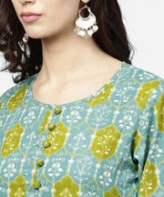 Blue 3/4th sleeve Cotton A-line kurta