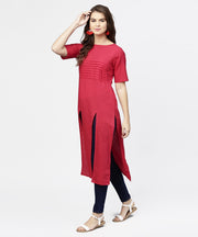 Maroon half sleeve cotton multi slit kurta