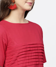 Maroon half sleeve cotton multi slit kurta