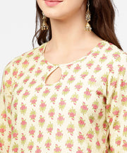 Yellow & Red printed 3/4th sleeve cotton kurta with sharara