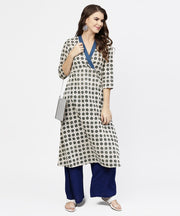 Off white 3/4th sleeve angrakha style cotton A-line kurta