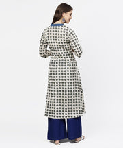 Off white 3/4th sleeve angrakha style cotton A-line kurta