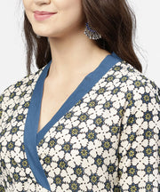 Off white 3/4th sleeve angrakha style cotton A-line kurta