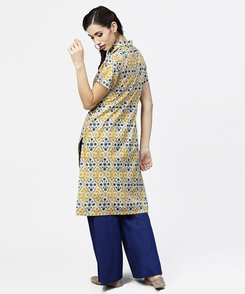 Blue short sleeve cotton kurta