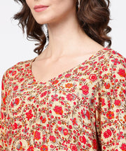 Red printed 3/4th sleeve cotton a-line kurta