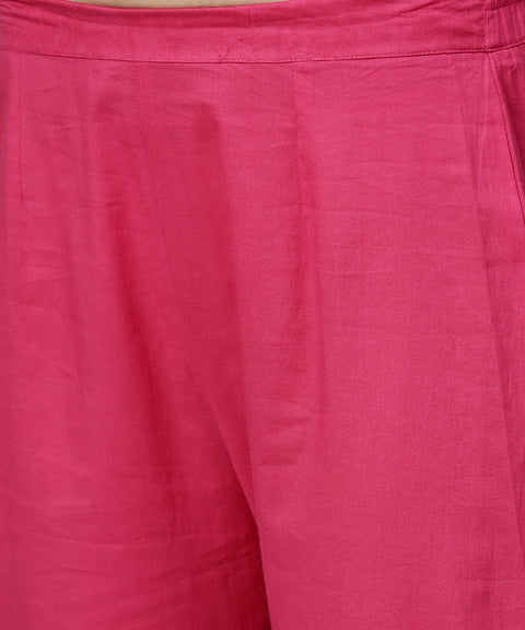 Pink 3/4th sleeve cotton A-line kurta with pink palazzo