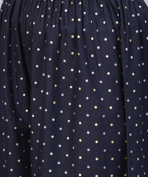 Pink 3/4th sleeve cotton printed kurta with black printed ankle length pallazo