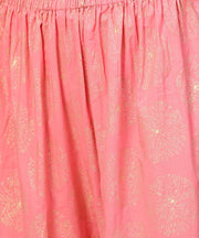 Yellow golden printed 3/4th sleeve kurta with pink ankle length sharara