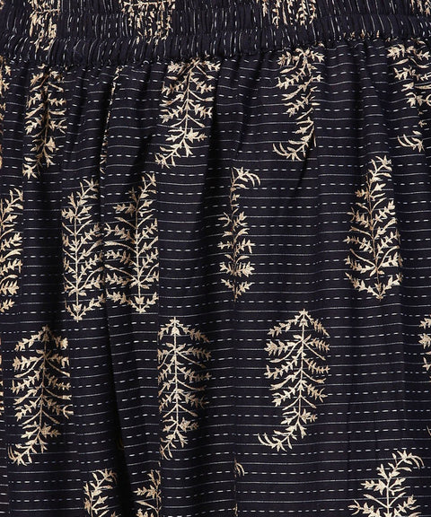 Pink printed 3/4th sleeve cotton kurta with black printed pallazo